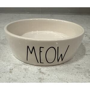 “MEOW” Rae Dunn WHITE 5” Ceramic Cat Pet Dish Food Water Bowl New